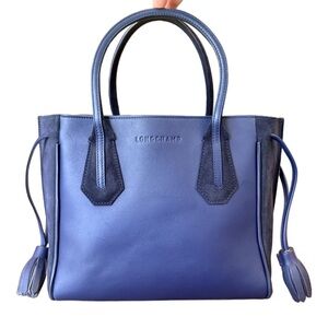 Longchamp Penelope Navy and Royal Blue Leather Tote with Tassels